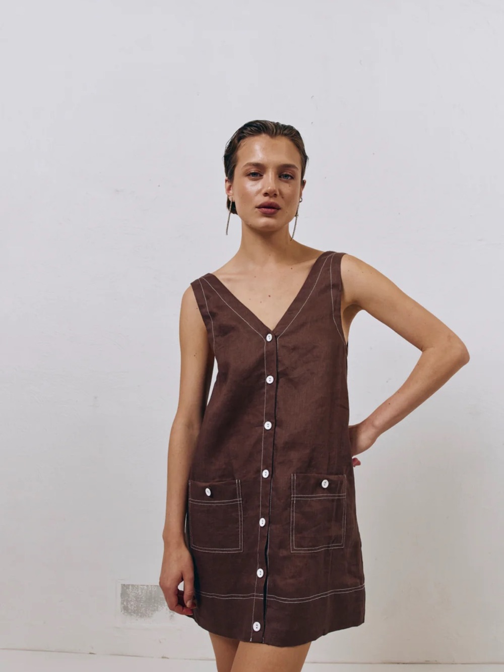 Women’s Brown Button-Front Linen Dress